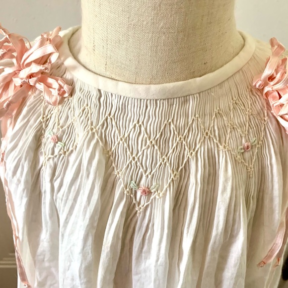 New Handmade Girl’s French Smocked Portrait Dress w/Silk Ribbons French Lace - Picture 5 of 10